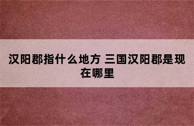 汉阳郡指什么地方 三国汉阳郡是现在哪里